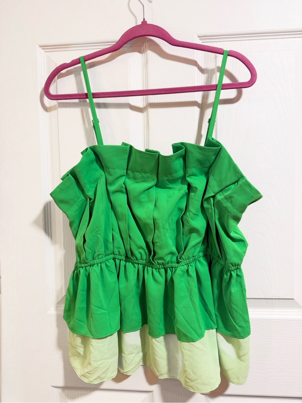 Cato Green Colorblock Pleated Ruffle Peplum Cami Top XL Adjustable Straps